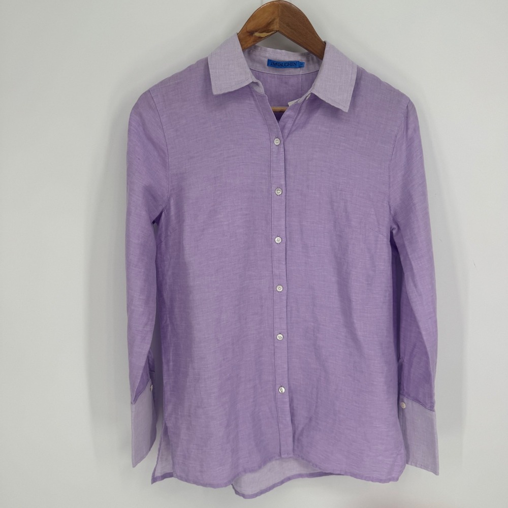 J.McLaughlin Shirt Women XS Purple Button Linen Cotton Classic Preppy Hamptons